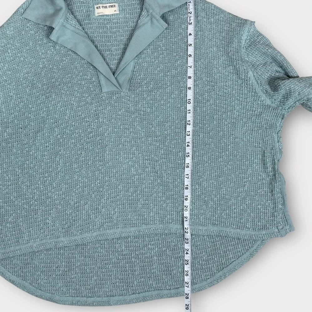 Free People We The Free Knit Catch Waves Hacci Blue Collar Top Sweater‎ Size M